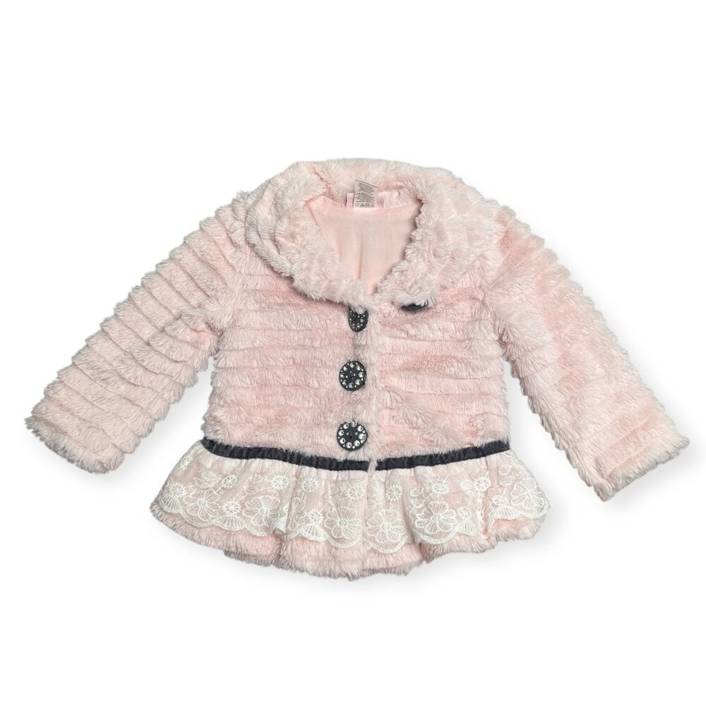 Little‎ Lass Pink faux fur jacket Size 2T